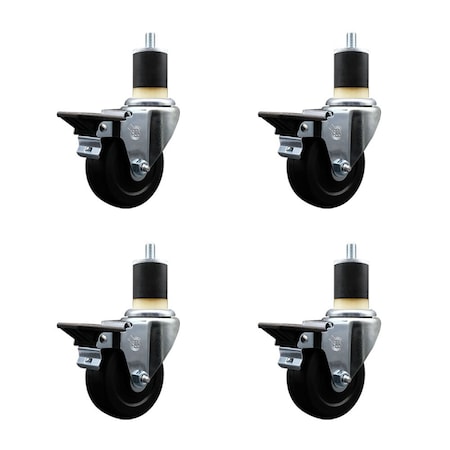 Service Caster 3.5'' Hard Rubber Swivel 1-7/8'' Expanding Stem Caster Set with Brake, 4PK SCC-EX20S3514-HRS-PLB-178-4